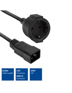 Cable Alimentación Adapt. Schuko CEE7/4 H a IEC C20 M 20 cms